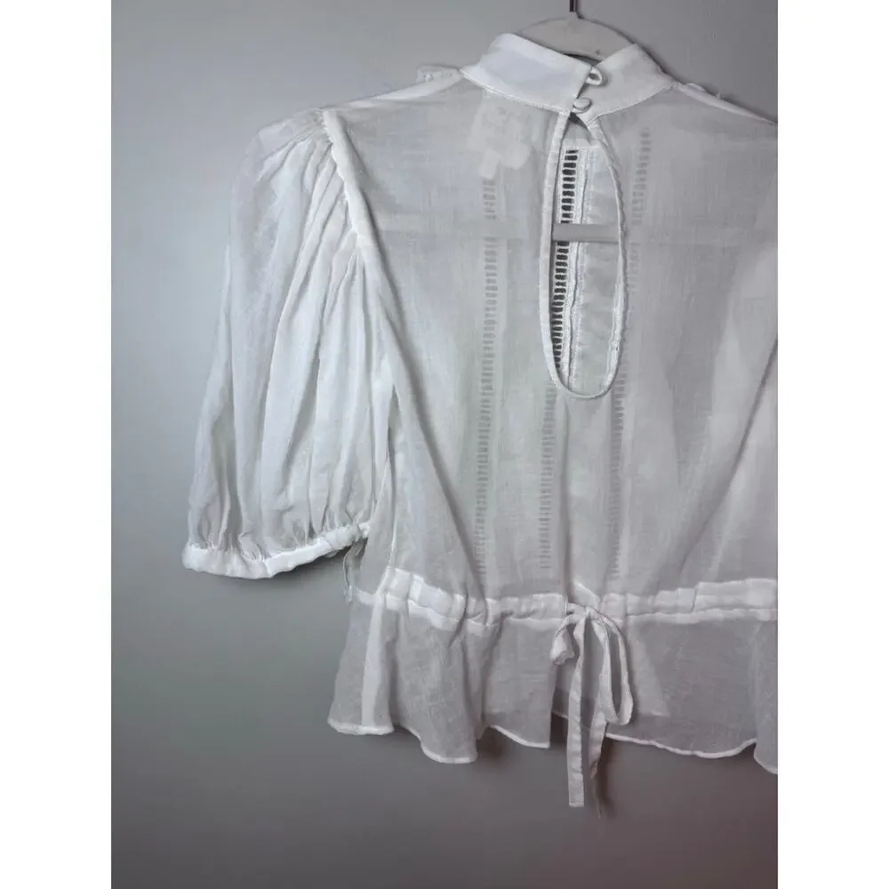 Hope For Flowers by Tracy Reese White Frilled Puff Sleeve Blouse XS